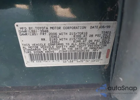 2000 Toyota Rav4 from USA, damaged, VIN JT3HP10V9Y0225193